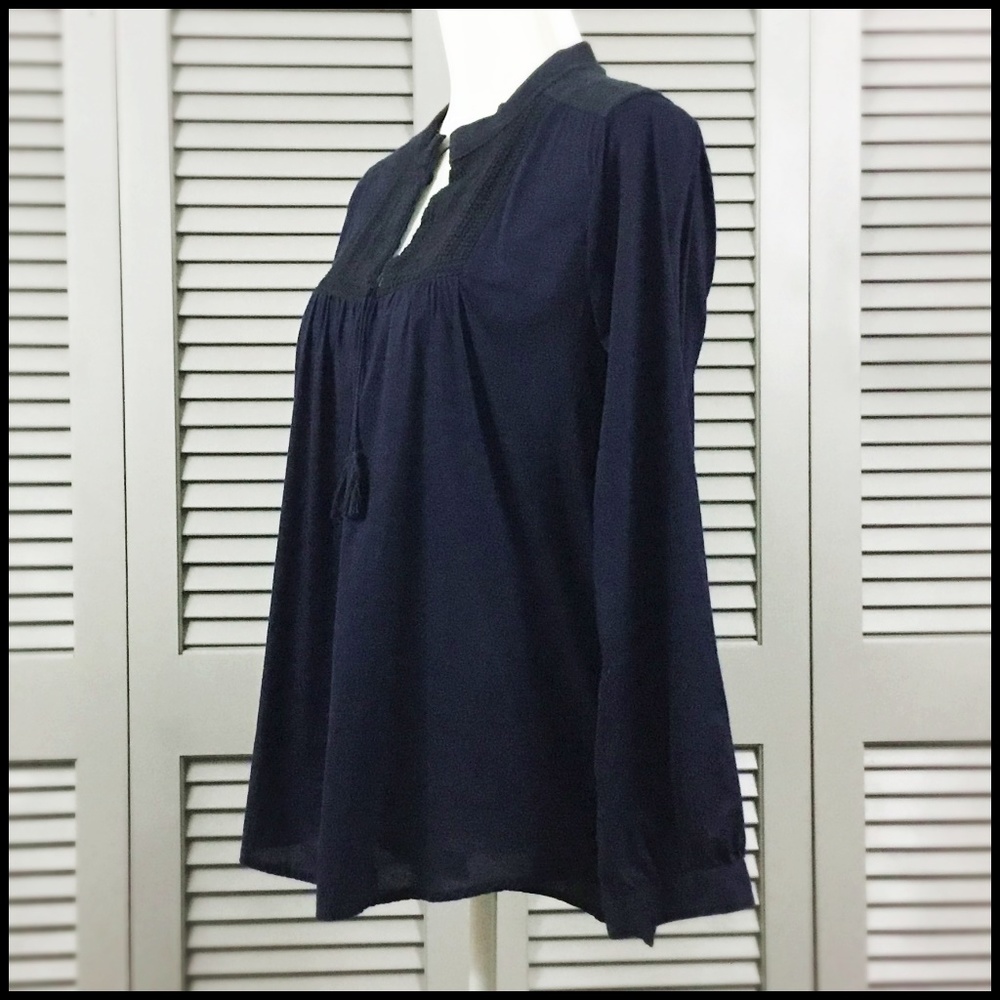 J. Crew Factory Navy Long Sleeve Boho Peasant Top - Picture 4 of 8